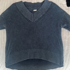 aerie ribbed V-neck oversized knit sweater